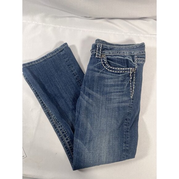 Miss Me Jeans Women's 32 Easy Boot Cut Embellished Bling Flap Pockets Denim Blue - Picture 3 of 10